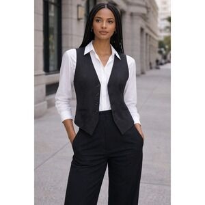 Franky Max Womens Pinstripe Vest Embroidered Detail Black Button Front Small